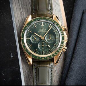 SOLD Omega Speedmaster Prof. Moonwatch in Moonshine Gold Green Leather Band SOLD